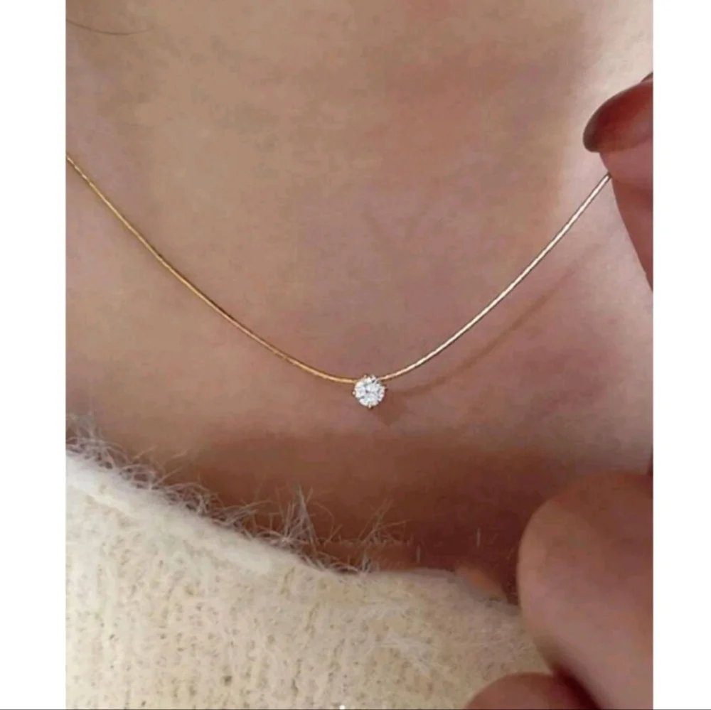 NEW! Anthropologie Delicate Diamond Solitaire Pendant Gold Necklace